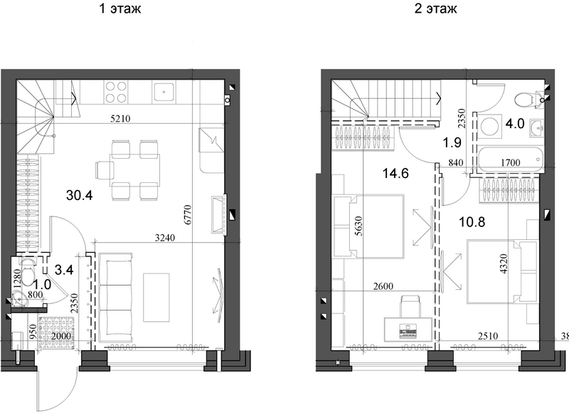 Планировка таунхаус 67.29 м² в ЖК «Коттеджный поселок Березки Элитный»