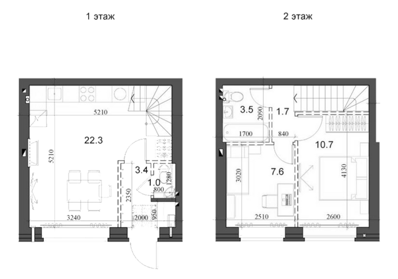 Планировка таунхаус 51.28 м² в ЖК «Коттеджный поселок Березки Элитный»