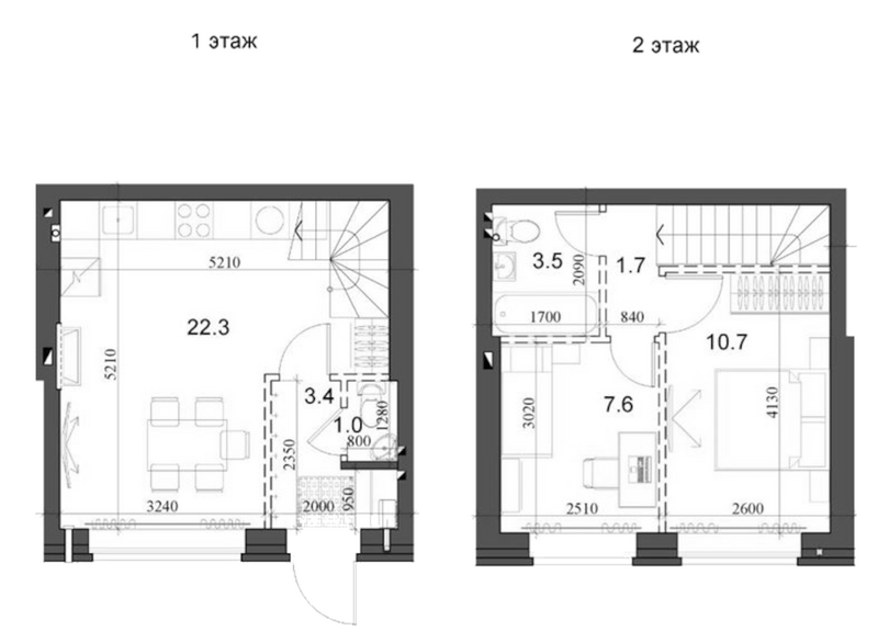 Планировка таунхаус 51.28 м² в ЖК «Коттеджный поселок Березки Элитный»