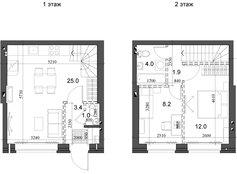 Планировка таунхаус 56.58 м² в ЖК «Коттеджный поселок Березки Элитный»