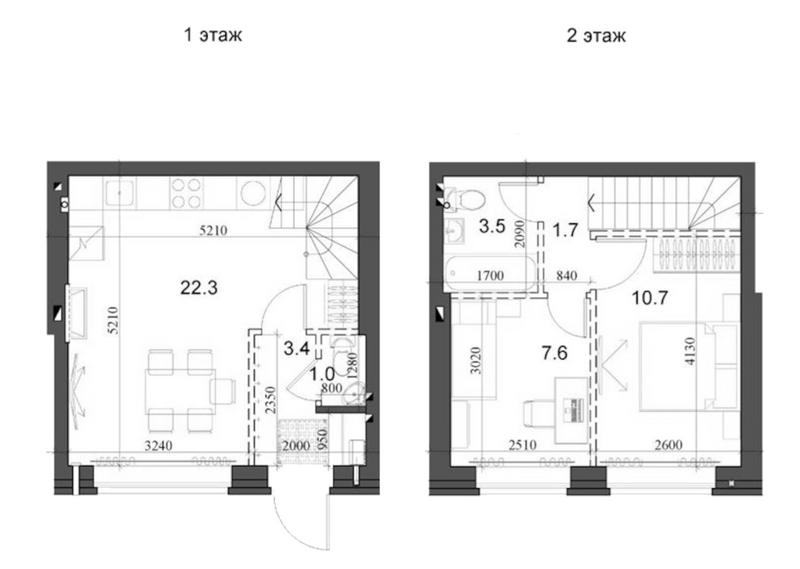 Планировка таунхаус 51.28 м² в ЖК «Коттеджный поселок Березки Элитный»