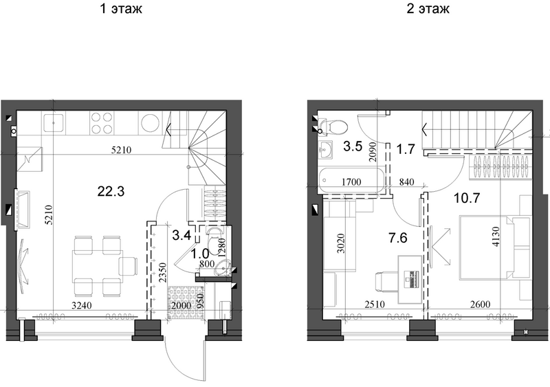 Планировка таунхаус 51.28 м² в ЖК «Коттеджный поселок Березки Элитный»