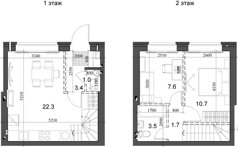 Планировка таунхаус 51.28 м² в ЖК «Коттеджный поселок Березки Элитный»