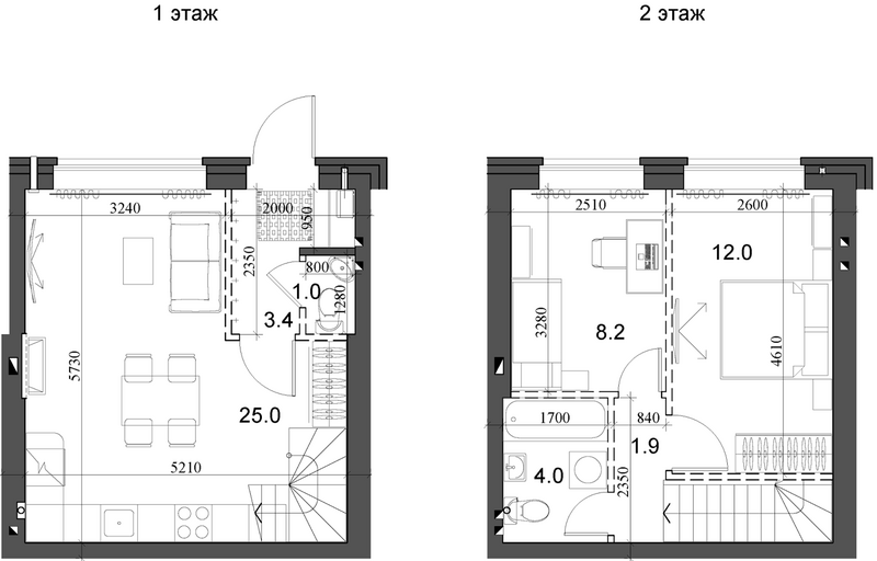 Планировка таунхаус 56.58 м² в ЖК «Коттеджный поселок Березки Элитный»