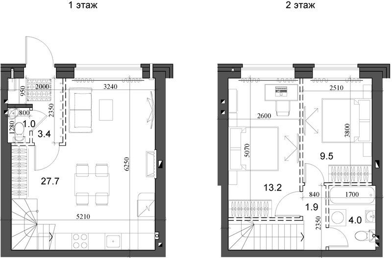 Планировка таунхаус 61.79 м² в ЖК «Коттеджный поселок Березки Элитный»