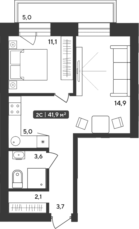 Планировка 2е-к.кв 40.40 м² в ЖК «Альпийский квартал»