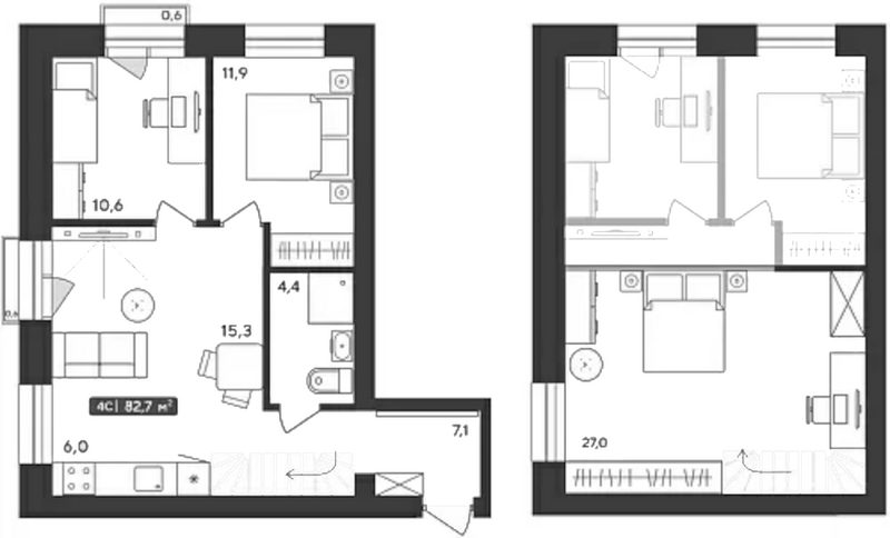 Планировка 4е-к.кв 82.34 м² в ЖК «Альпийский квартал»
