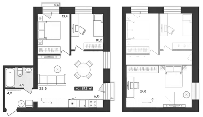 Планировка 4е-к.кв 86.94 м² в ЖК «Альпийский квартал»