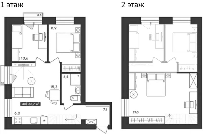 Планировка 4е-к.кв 82.34 м² в ЖК «Альпийский квартал»