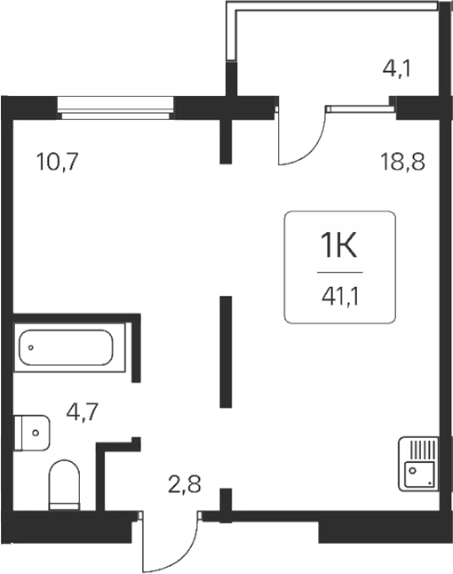Планировка 1-к. квартира 37.00 м² в ЖК «Квартал на Игарской»