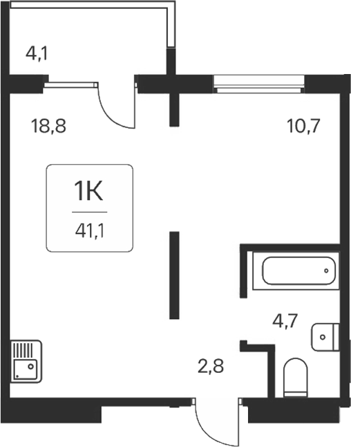 Планировка 1-к. квартира 37.00 м² в ЖК «Квартал на Игарской»
