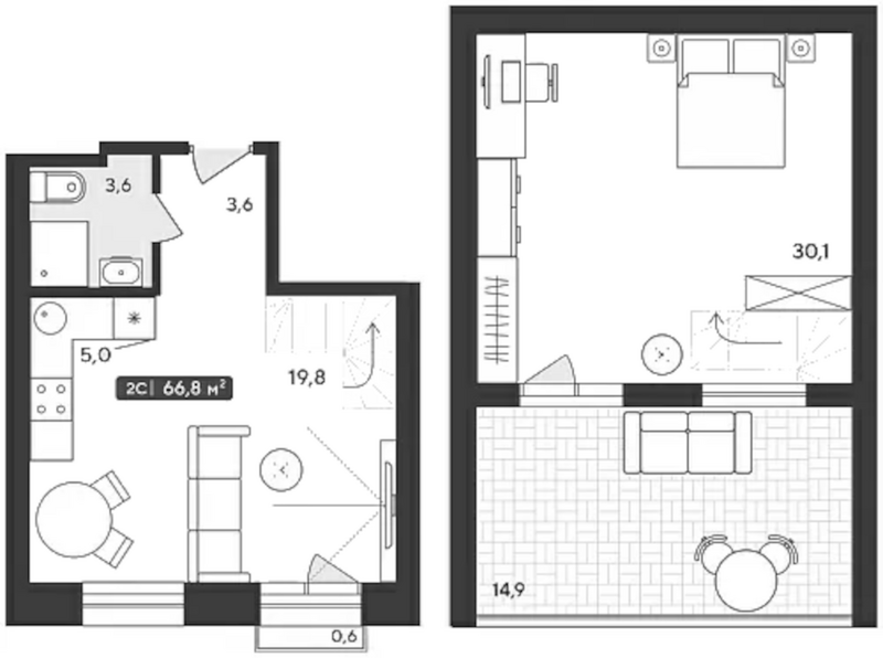 Планировка 2е-к.кв 62.15 м² в ЖК «Альпийский квартал»