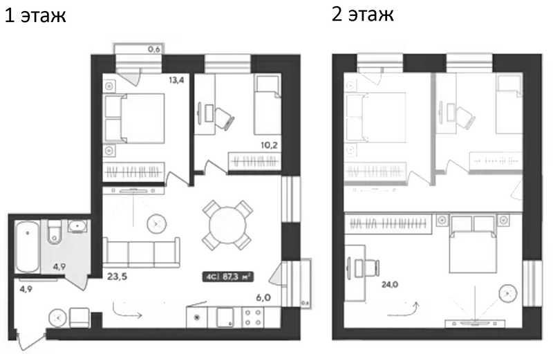 Планировка 4е-к.кв 86.94 м² в ЖК «Альпийский квартал»