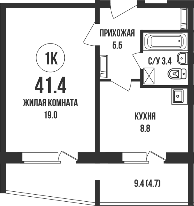 Планировка 1-к. квартира 36.70 м² в ЖК «Династия»