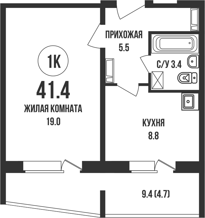 Планировка 1-к. квартира 36.70 м² в ЖК «Династия»