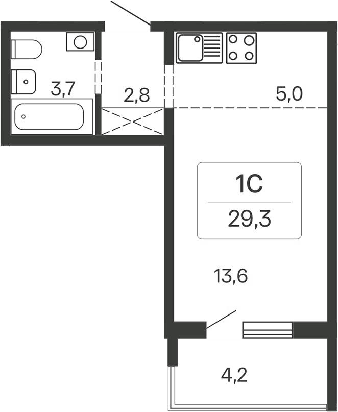 Планировка студии 25.10 м² в ЖК «Квартал Сосновый Бор»