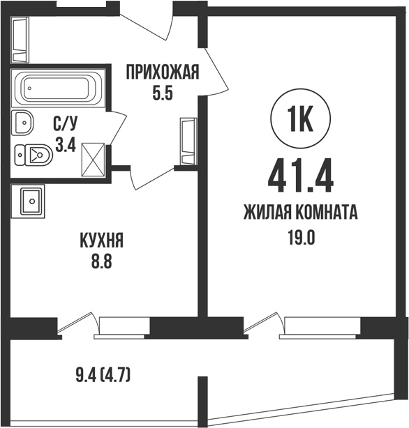 Планировка 1-к. квартира 36.70 м² в ЖК «Династия»