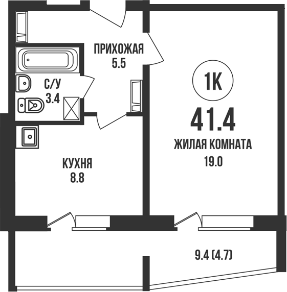 Планировка 1-к. квартира 36.70 м² в ЖК «Династия»