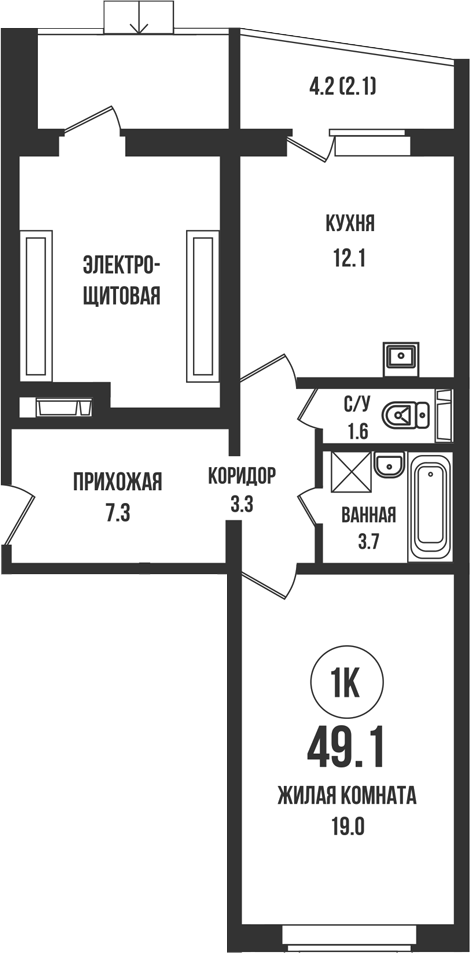 Планировка 1-к. квартира 47.00 м² в ЖК «Династия»
