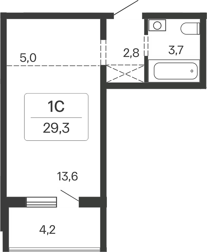 Планировка студии 25.10 м² в ЖК «Квартал Сосновый Бор»