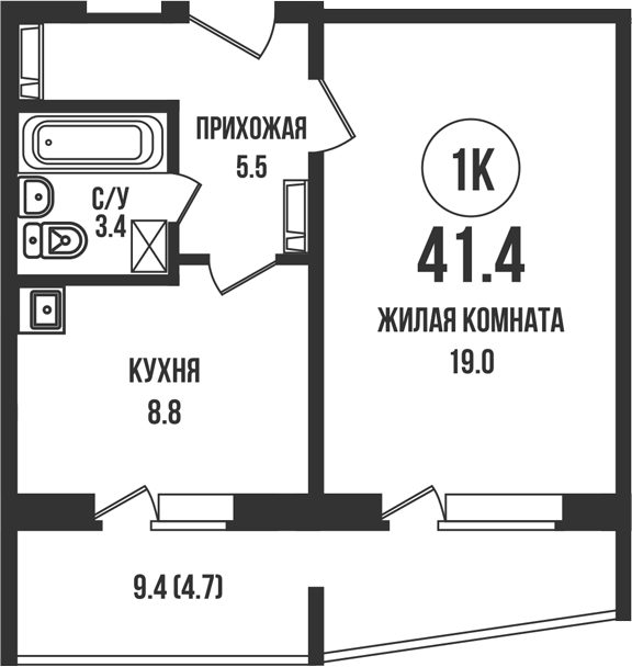 Планировка 1-к. квартира 36.70 м² в ЖК «Династия»