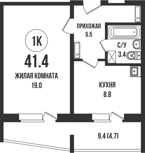 Планировка 1-к. квартира 36.70 м² в ЖК «Династия»