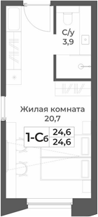 Планировка студии 24.60 м² в ЖК «RIZALTA РЕЗОРТ БЕЛОКУРИХА»