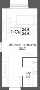 Планировка студии 24.60 м² в ЖК «RIZALTA РЕЗОРТ БЕЛОКУРИХА»