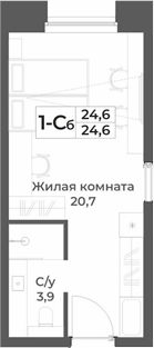 Планировка студии 24.60 м² в ЖК «RIZALTA РЕЗОРТ БЕЛОКУРИХА»