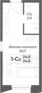 Планировка студии 24.60 м² в ЖК «RIZALTA РЕЗОРТ БЕЛОКУРИХА»