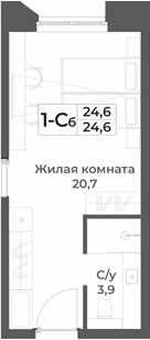 Планировка студии 24.60 м² в ЖК «RIZALTA РЕЗОРТ БЕЛОКУРИХА»