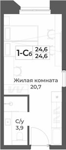 Планировка студии 24.60 м² в ЖК «RIZALTA РЕЗОРТ БЕЛОКУРИХА»