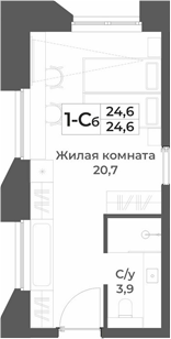 Планировка студии 24.60 м² в ЖК «RIZALTA РЕЗОРТ БЕЛОКУРИХА»