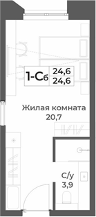 Планировка студии 24.60 м² в ЖК «RIZALTA РЕЗОРТ БЕЛОКУРИХА»