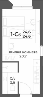 Планировка студии 24.60 м² в ЖК «RIZALTA РЕЗОРТ БЕЛОКУРИХА»