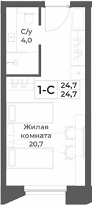 Планировка студии 24.70 м² в ЖК «RIZALTA РЕЗОРТ БЕЛОКУРИХА»