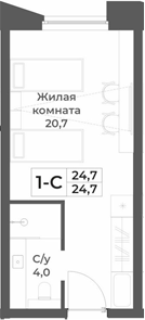 Планировка студии 24.70 м² в ЖК «RIZALTA РЕЗОРТ БЕЛОКУРИХА»