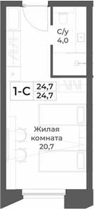 Планировка студии 24.70 м² в ЖК «RIZALTA РЕЗОРТ БЕЛОКУРИХА»