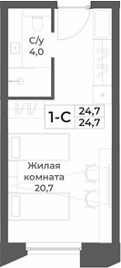 Планировка студии 24.70 м² в ЖК «RIZALTA РЕЗОРТ БЕЛОКУРИХА»