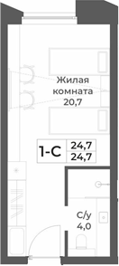 Планировка студии 24.70 м² в ЖК «RIZALTA РЕЗОРТ БЕЛОКУРИХА»