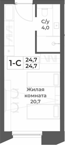 Планировка студии 24.70 м² в ЖК «RIZALTA РЕЗОРТ БЕЛОКУРИХА»