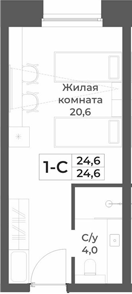 Планировка студии 24.60 м² в ЖК «RIZALTA РЕЗОРТ БЕЛОКУРИХА»