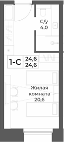Планировка студии 24.60 м² в ЖК «RIZALTA РЕЗОРТ БЕЛОКУРИХА»