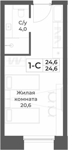 Планировка студии 24.60 м² в ЖК «RIZALTA РЕЗОРТ БЕЛОКУРИХА»