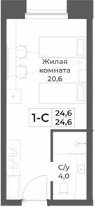 Планировка студии 24.60 м² в ЖК «RIZALTA РЕЗОРТ БЕЛОКУРИХА»