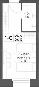 Планировка студии 24.60 м² в ЖК «RIZALTA РЕЗОРТ БЕЛОКУРИХА»
