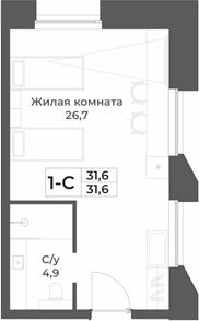Планировка студии 31.60 м² в ЖК «RIZALTA РЕЗОРТ БЕЛОКУРИХА»