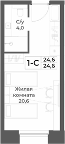 Планировка студия 24.60 м² в ЖК «RIZALTA РЕЗОРТ БЕЛОКУРИХА»