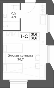 Планировка студии 31.60 м² в ЖК «RIZALTA РЕЗОРТ БЕЛОКУРИХА»