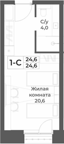 Планировка студии 24.60 м² в ЖК «RIZALTA РЕЗОРТ БЕЛОКУРИХА»
